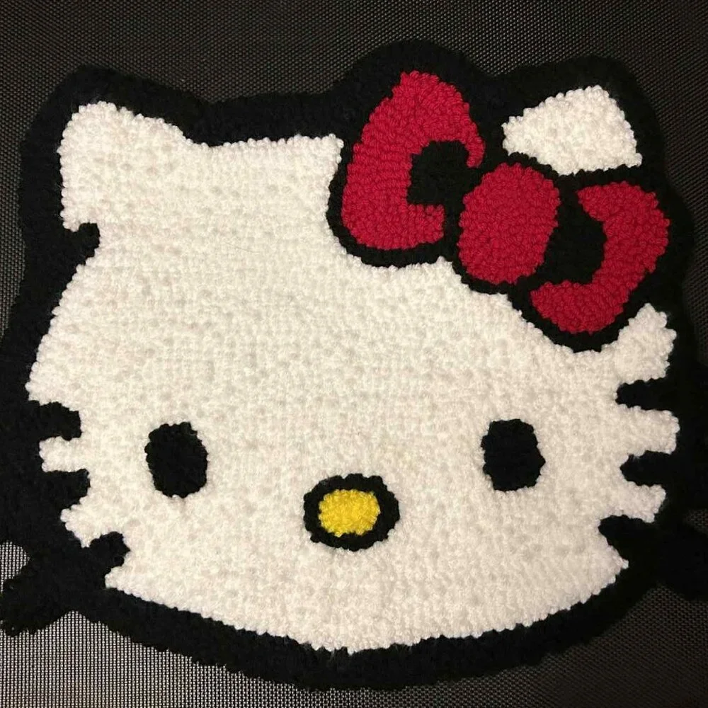 14"x18" Hello Kitty Red Bow Loop-Pile Handmade Tufted Rug - Picture 1 of 4